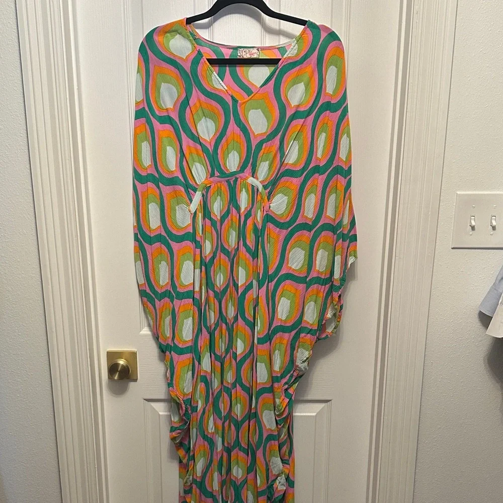 Free People Multicolor Geometric Maxi Coverup in Pink, Green & Orange - Picture 1 of 3